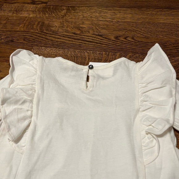 J. Crew Crewcuts Girls Long-Sleeve Ruffle-Shoulder Top | Ivory | Size XS (4-5) - Picture 6 of 8